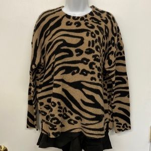 Charter Club Cashmere Animal Print Heather Camel Crew Neck Sweater Petite Large